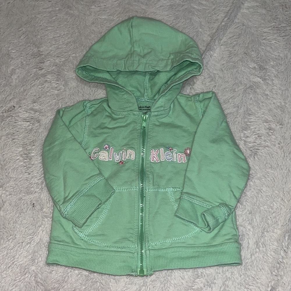 Calvin Klein green spellout zip up sweater / hoodie 3-6 months